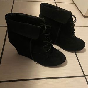 Suede wedge ankle booties